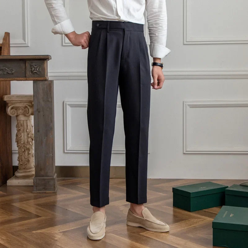 Men's Trousers - anti-wrinkle trousers British fashion casual commuting pants classic men's wear cropped pants loose fit Old Era Fashion old money style vintage trousers