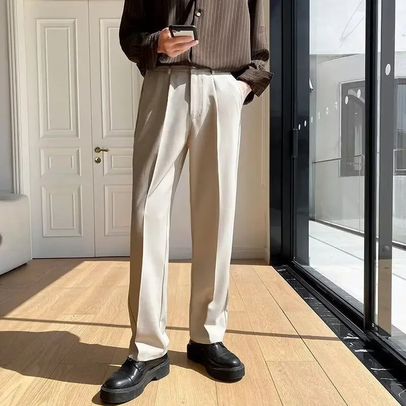 - Brother Wang fashion business casual pants draped trousers Korean fashion trousers Korean style office wear men’s blazer suit pants men’s wide-leg trousers straight-leg pants