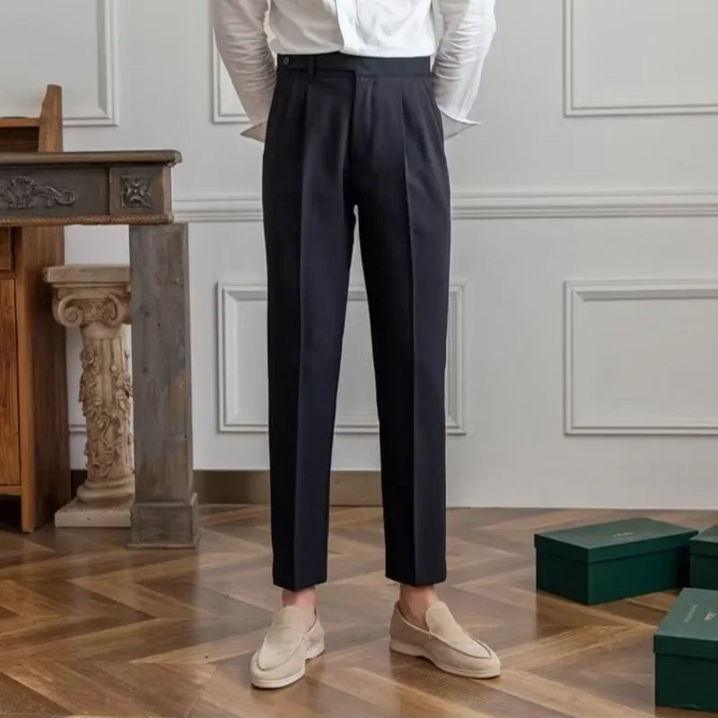 Men's Trousers - anti-wrinkle trousers British fashion casual commuting pants classic men's wear cropped pants loose fit Old Era Fashion old money style vintage trousers