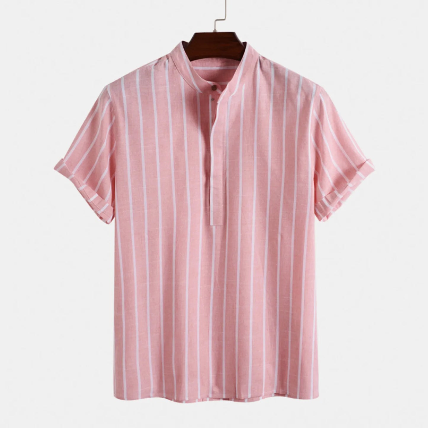 Men’s Casual Shirt - beach blouse breathable summer wear lightweight men’s top men’s casual shirt men’s vacation shirt Old Era Fashion short sleeve stand collar summer striped shirt