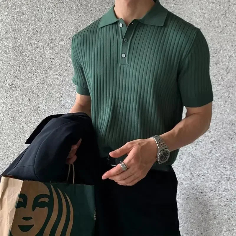 Men's Knit Polo Shirt - Casual Loose Fit Classic Men's Apparel Hong Kong Style Lightweight Knitwear Men's Summer Polo UK Fashion