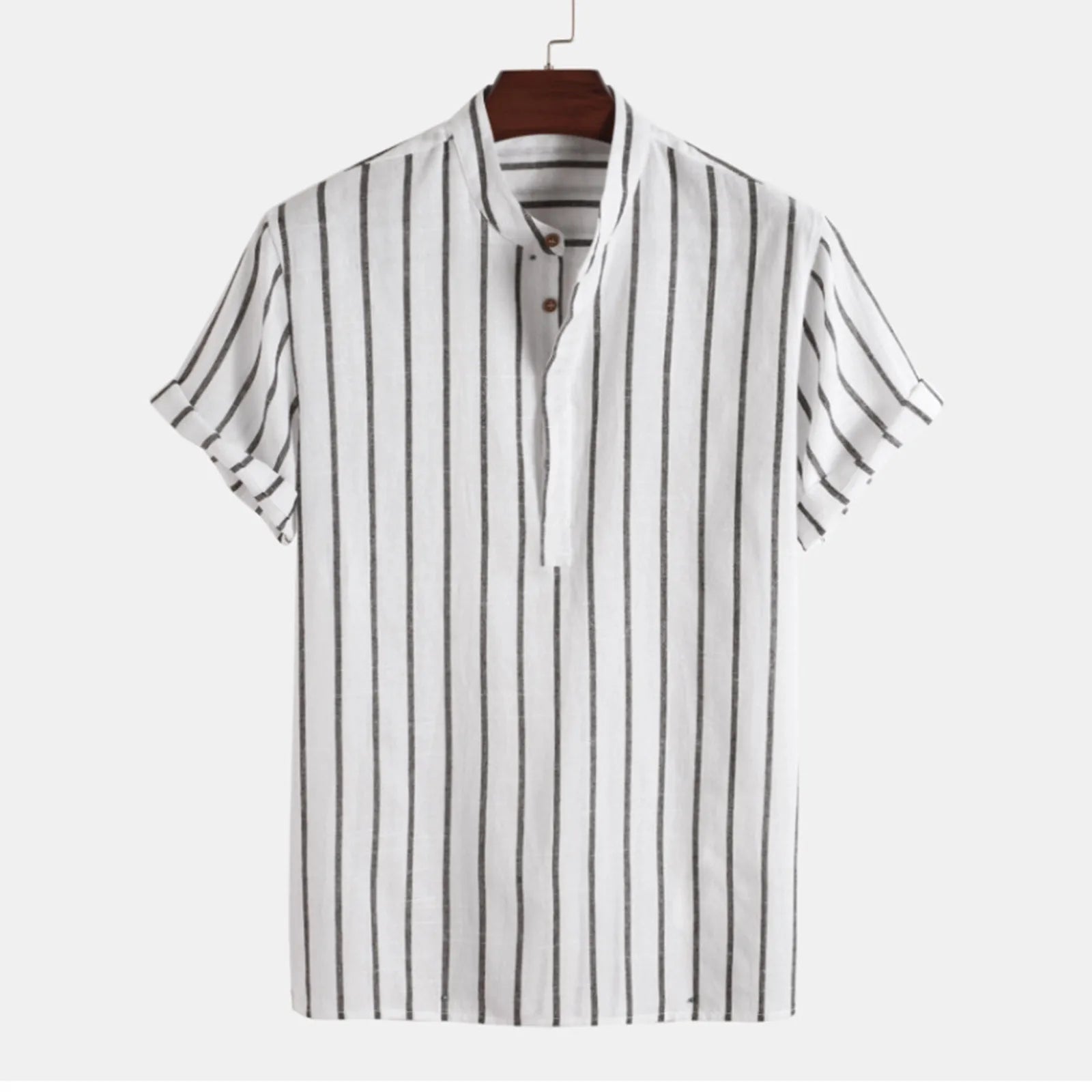 Men’s Casual Shirt - beach blouse breathable summer wear lightweight men’s top men’s casual shirt men’s vacation shirt Old Era Fashion short sleeve stand collar summer striped shirt