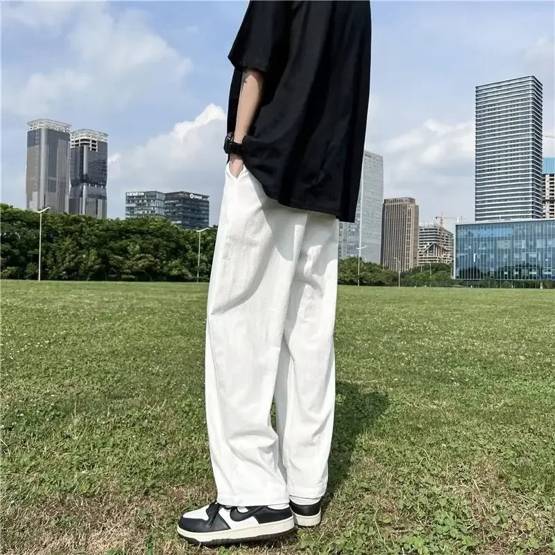 Men's Pants - "Summer Pants Breathable Summer Wear" Casual Draped Pants High Street Fashion Ice Silk Pants Men's Loose Fit Trousers Straight-Leg Trousers Wide Leg Pants