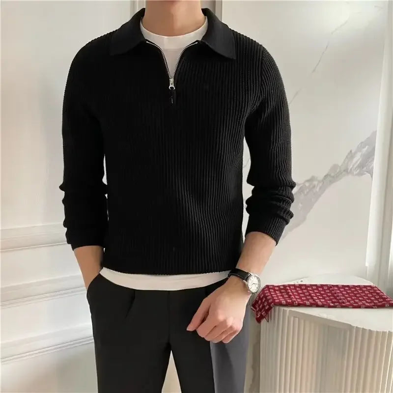 Men’s Knitwear - autumn winter fashion casual men’s knitwear Korean-style knitwear loose-fit polo sweater men’s half-zip sweater trendy men’s sweaters winter streetwear