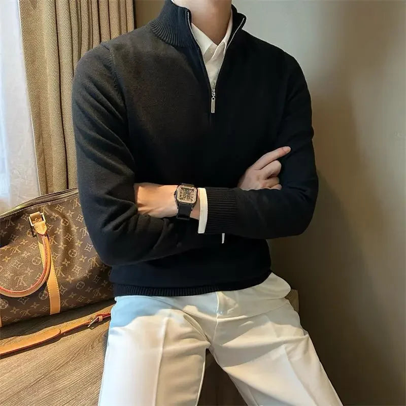 Men’s Old Money Knitwear - British heritage style classic men’s knitwear elegant men’s fashion high neck jumper knitted pullover luxury knitwear UK men’s zip neck jumper old money fashion old money style smart casual pullover timeless men’s clothing winter knitwear UK