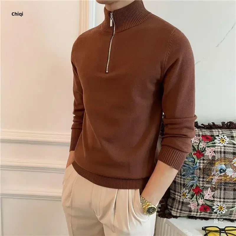 Men’s Old Money Knitwear - British heritage style classic men’s knitwear elegant men’s fashion high neck jumper knitted pullover luxury knitwear UK men’s zip neck jumper old money fashion old money style smart casual pullover timeless men’s clothing winter knitwear UK