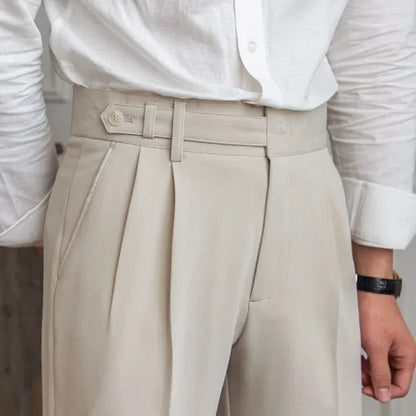 Men's Trousers - anti-wrinkle trousers British fashion casual commuting pants classic men's wear cropped pants loose fit Old Era Fashion old money style vintage trousers