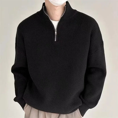 Men's Sweaters - Autumn Sweater Casual Knit Top Half-Zip Cardigan Korean Style Knitwear Stand Collar Sweater Trendy Men's Fashion Versatile Pullover