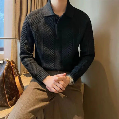 Men's Sweaters - Autumn Winter Collection British Style British Style Sweater Casual Men's Fashion Jacquard Knitwear Jacquard Sweater Lapel Collar Sweater Lightweight Men's Sweater Men's Sweater Men's Vintage Sweater Polo Sweater Slim Fit Polo Vintage Knitwear Winter Knitwear