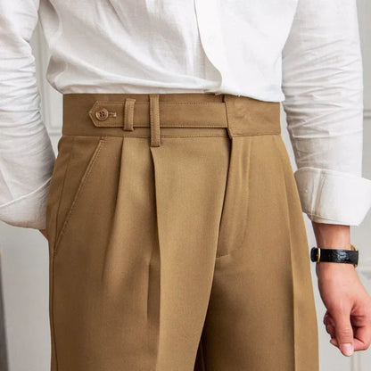 Men's Trousers - anti-wrinkle trousers British fashion casual commuting pants classic men's wear cropped pants loose fit Old Era Fashion old money style vintage trousers