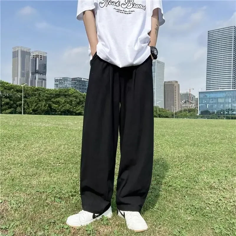 Men's Pants - "Summer Pants Breathable Summer Wear" Casual Draped Pants High Street Fashion Ice Silk Pants Men's Loose Fit Trousers Straight-Leg Trousers Wide Leg Pants