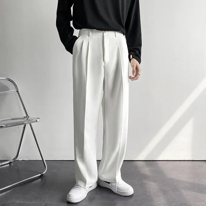 - Brother Wang fashion business casual pants draped trousers Korean fashion trousers Korean style office wear men’s blazer suit pants men’s wide-leg trousers straight-leg pants