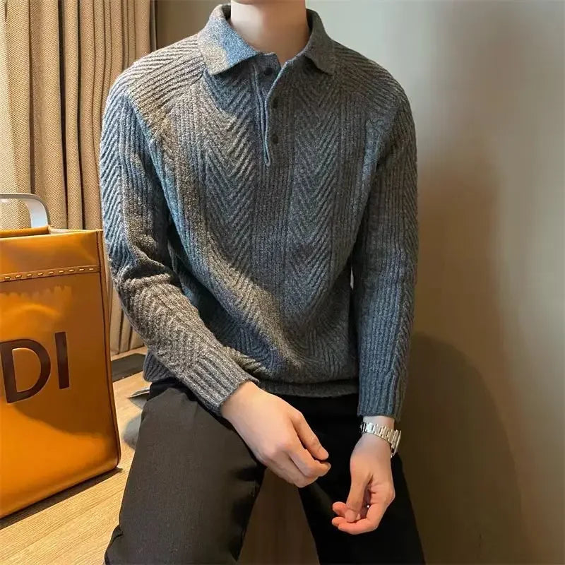 Men's Sweaters - Autumn Winter Collection British Style British Style Sweater Casual Men's Fashion Jacquard Knitwear Jacquard Sweater Lapel Collar Sweater Lightweight Men's Sweater Men's Sweater Men's Vintage Sweater Polo Sweater Slim Fit Polo Vintage Knitwear Winter Knitwear