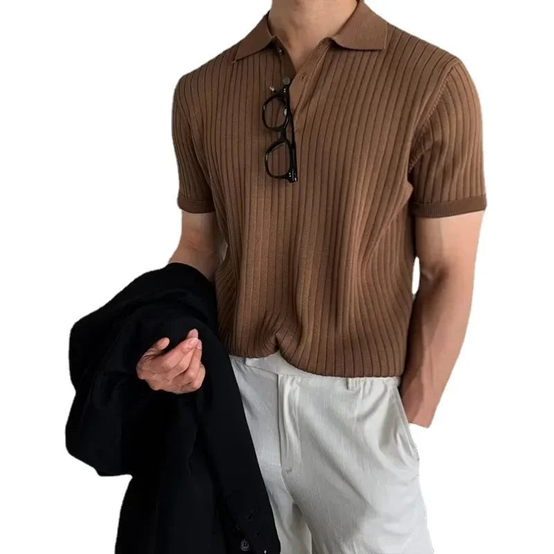 Men's Knit Polo Shirt - Casual Loose Fit Classic Men's Apparel Hong Kong Style Lightweight Knitwear Men's Summer Polo UK Fashion