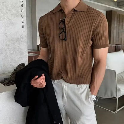 Men's Knit Polo Shirt - Casual Loose Fit Classic Men's Apparel Hong Kong Style Lightweight Knitwear Men's Summer Polo UK Fashion