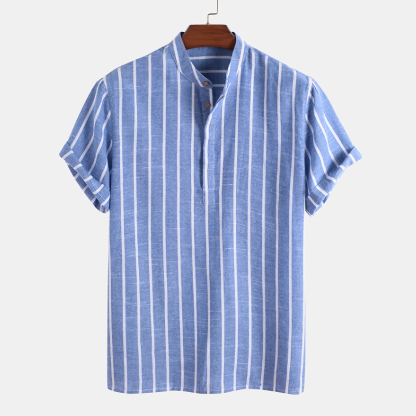 Men’s Casual Shirt - beach blouse breathable summer wear lightweight men’s top men’s casual shirt men’s vacation shirt Old Era Fashion short sleeve stand collar summer striped shirt