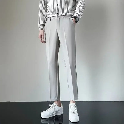 Men's Trousers - casual pants classic style loose-fit men's trousers old money fashion slim-fit straight-leg suit trousers