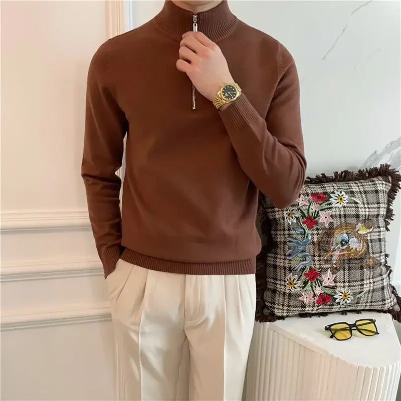 Men’s Old Money Knitwear - British heritage style classic men’s knitwear elegant men’s fashion high neck jumper knitted pullover luxury knitwear UK men’s zip neck jumper old money fashion old money style smart casual pullover timeless men’s clothing winter knitwear UK