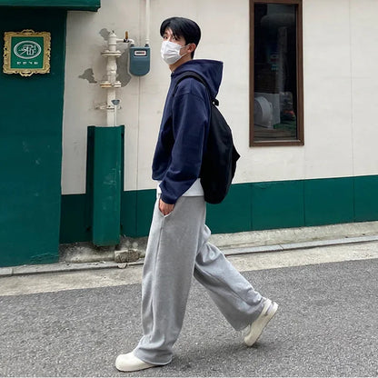 Men’s Casual Sweatpants & Loungewear - casual loungewear grey sweatpants Korean fashion pants loose-fit trousers men’s sweatpants spring and autumn fashion wide-leg pants