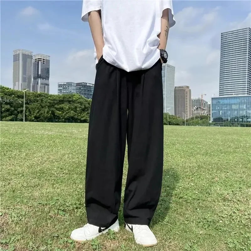 Men's Pants - "Summer Pants Breathable Summer Wear" Casual Draped Pants High Street Fashion Ice Silk Pants Men's Loose Fit Trousers Straight-Leg Trousers Wide Leg Pants