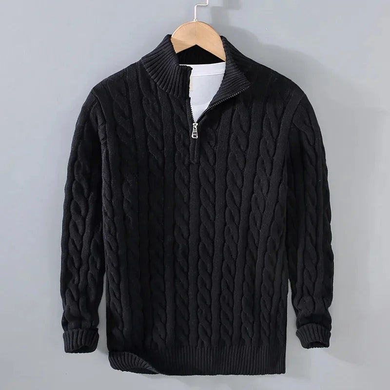 Men's Sweaters - Half-Polo Sweater Knit Jacket Men's Autumn Fashion Motorcycle Sweater Thick Knit Turtle Neck Sweater Winter Fashion Zipper Pullover