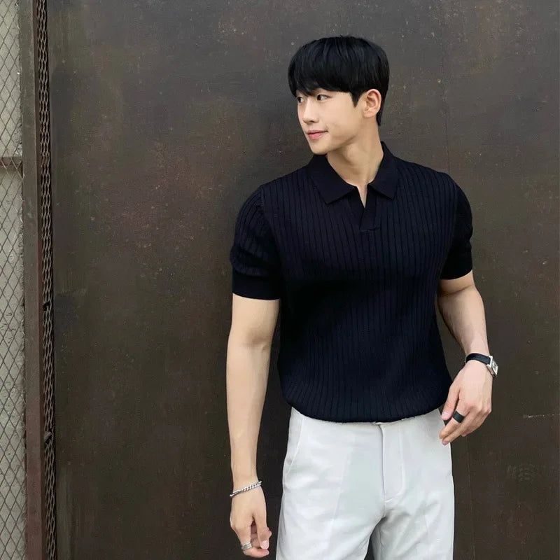 Smart Casual Menswear - breathable polo shirt casual polo shirt knit polo shirt Korean polo shirt mens polo shirt old money fashion short sleeve polo smart casual polo summer polo shirt timeless menswear UK men’s fashion